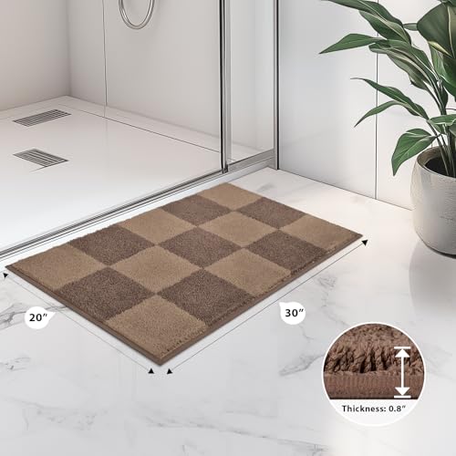 Bathroom Rugs, 20" x 30" Soft Bath Rugs, Checkered Grayish Brown & Coffee - color: Checkered-grayish Brown & Coffee, size: 20" X 30"