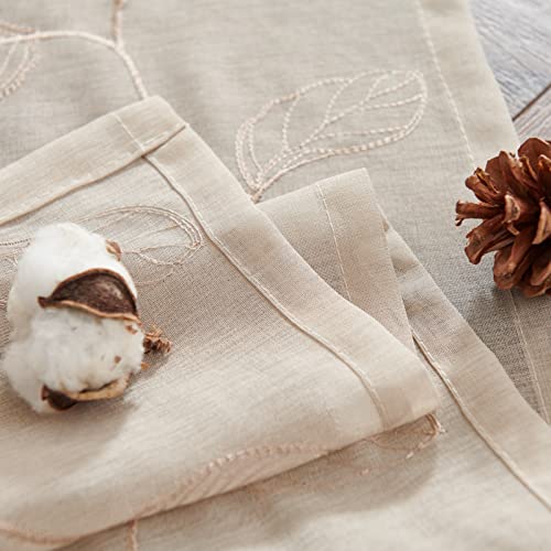 Topick Beige Sheer Leaf Curtain Kitchen Valance for Windows Leaf Embroidered Voile Small Curtain Valance Semi Sheer Farmhouse Curtain 16 Inch Rod Pocket 1 Panel Beige - color: Beige, size: 55"W x 16"L (Pack of 1)