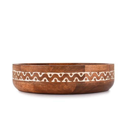 Samhita Mango Wood Round White Decorative Bowls for Rustic Home Decor Table Centerpieces Home Party Wedding Décor (10" x 10" x 2.5")