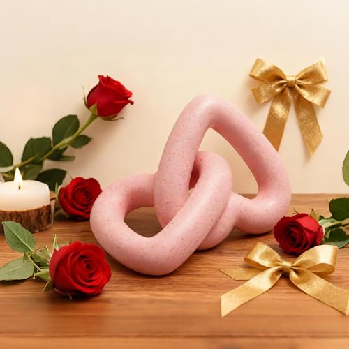 Guichifun Resin Pink Heart Sculpture Chain Link Home Decor - color: Pink