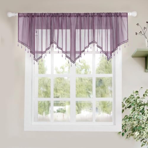 Molaxhome Swag Curtain Scalloped Curtain Valance Drape Sheer Lace Panel 1pc - color: Modena