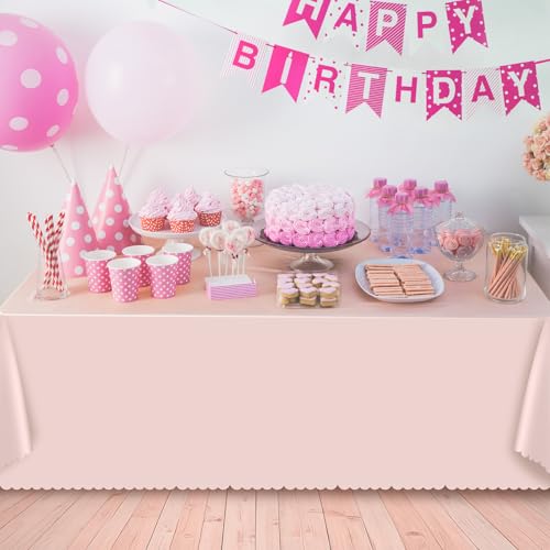 NatNarr 6 Pcs Plastic Light Pink Tablecloths, Scalloped Table Cloths - color: Light Pink, size: 6 Pack