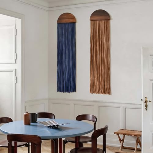 Flber 2 Pcs Macrame Wall Hanging Blue Brown Boho Decor 10" W*40" L - color: Blue and Brown