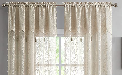 Warm Home Designs Brown Lace Curtain Panels with Valances. L Linen 84 - color: Brown Linen, size: 54"W x 84"L (Pack of 2)