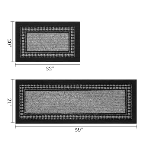hicorfe Kitchen Runner Rugs,Set of 2 Non Slip Kitchen Mats for Floor - color: Black, size: 21"x59"+20"x32"