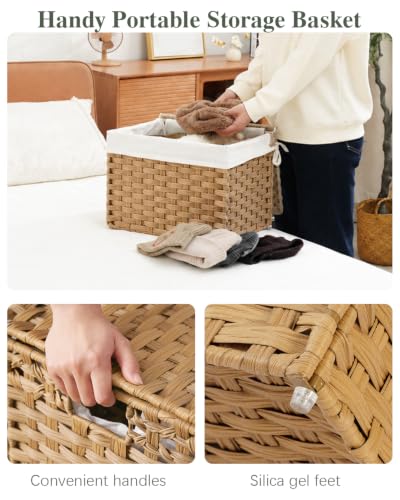 SETVSON Storage Basket with Lid Woven Wicker Baskets, 35L Natural - color: Natural, size: 35L-15.7L*11.8W*11.8H