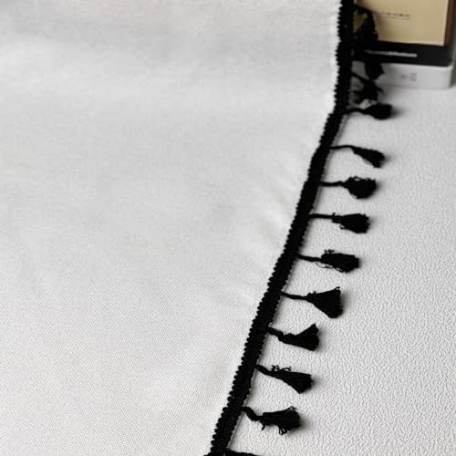 Oindec Faux Linen Kitchen Valances with Tassels, White, 54x15 inch - color: Black