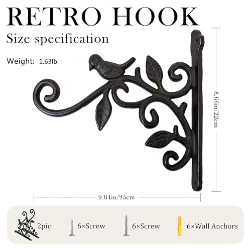 Wrought Iron Plant Hanger, Vintage Bird & Leaf Cast Iron Wall Mounted Plant Hanger, Heavy Duty Outdoor Hanging Brackets for Bird Feeder, Wind Chime, Lantern, Indoor & Outdoor Use - color: bird