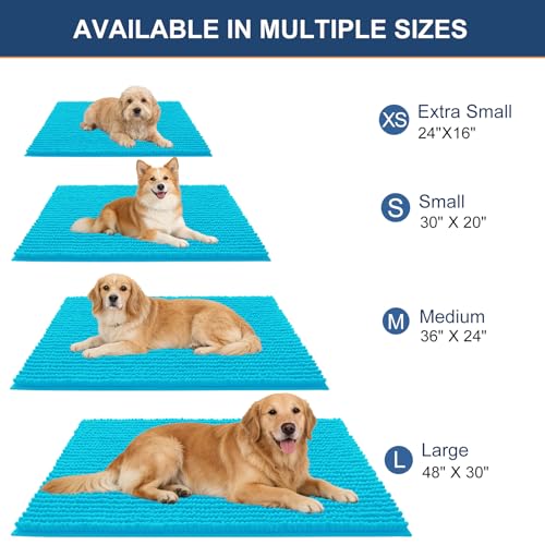 OLANLY Dog Door Mat for Muddy Paws 24x16, Extra Absorbent Chenille Mud Mat - color: Aqua Blue, size: 24" X 16"