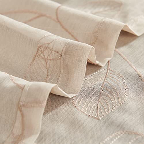 Topick Beige Sheer Leaf Curtain Kitchen Valance for Windows Leaf Embroidered Voile Small Curtain Valance Semi Sheer Farmhouse Curtain 16 Inch Rod Pocket 1 Panel Beige - color: Beige, size: 55"W x 16"L (Pack of 1)