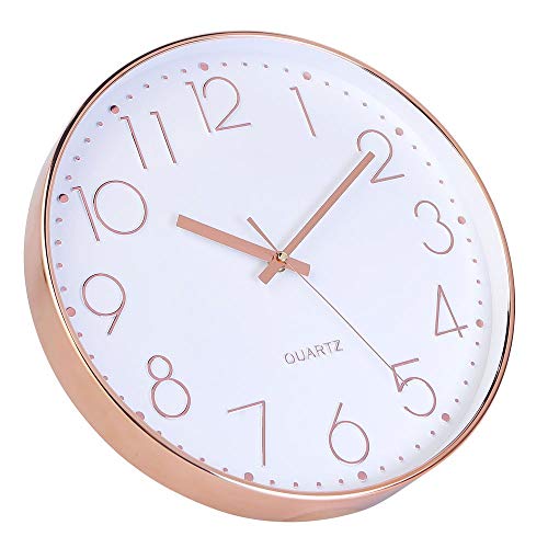 jomparis 12 Inch Battery Operated Silent Non-Ticking Wall Clock, Quality Quartz Sweep Rose Gold Wall Clock for Home Bedroom School - color: 1 Pack - Rose Gold, size: 12 Inch