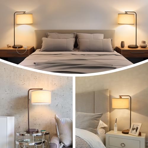 Tall Table Lamps Set of 2, Fully Dimmable Bedside Lamp with USB C+A Ports - color: Brown 2 Pack