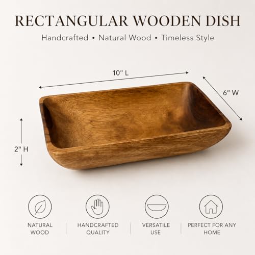 Handcrafted Acacia Wood Rectangular Bowl – Made in Hawaii – Eco-Friendly Wooden Serving Dish – Durable, Food-Safe, Heat-Resistant – Flared Design – Multiple Sizes (10x6x2 inch) - size: 10x6x2 inch