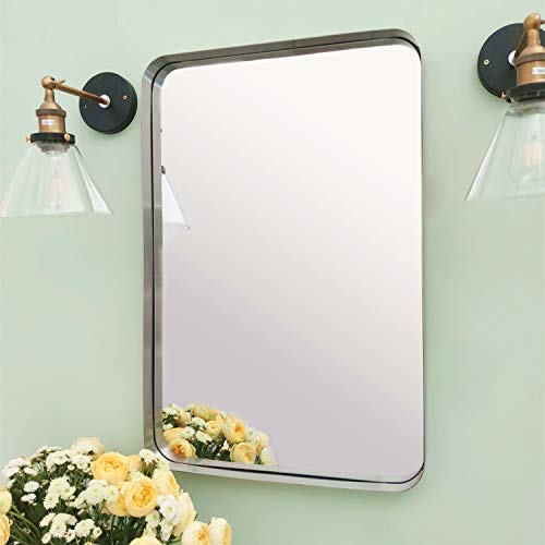 TEHOME 20x30 Brushed Nickel Bathroom Mirror Rounded Rectangle Brushed Silver Vanity Mirror in Stainless Steel - color: Brushed Nickel, size: 30"L x 20"W