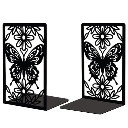 Peacoblue 5.3"x4.3"x7.9" Metal Bookends, Heavy Duty Book Ends for Shelves - color: Butterfly