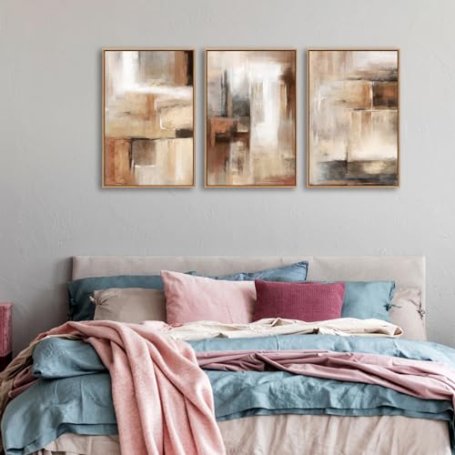 Large Framed Canvas Wall Art, Abstract Brown Black Picture Decor, 16"X24"X3 - color: Brown, size: 16" X 24" X 3pieces Framed