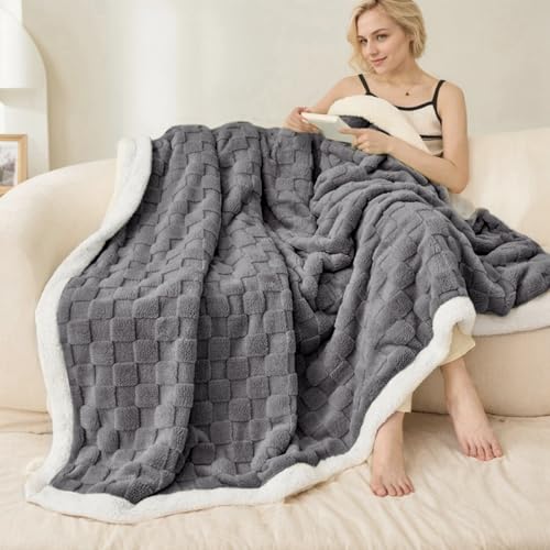 Gracelife Sherpa Throw Blanket for Couch, Flannel Cozy Soft Thick Blanket for Bed - Fleece, Grey, 60x80 Inches - color: Grey, size: 60"*80"