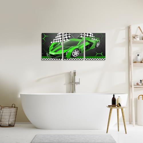 Feelyou Race Car Wall Art 12" x 16" x 3 - color: Green White Black