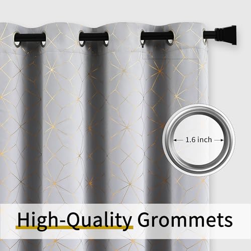 Beauoop Grey Gold 100% Blackout Curtains for Bedroom 50x63 2 Panels - color: Grey/Gold, size: 50"W x 63"L (Pack of 2)