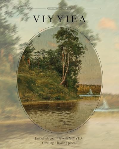 VIYYIEA Gold Framed Lakeside Landscape Wall Art Canvas Painting, 13×16 Inch - color: Lakeside, size: 16"L x 13"W