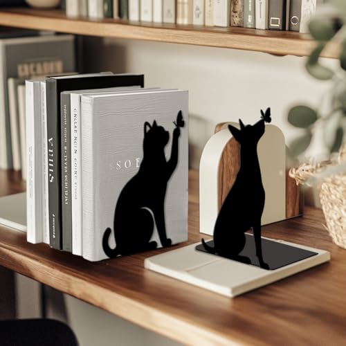 Peacoblue 5.3"x4.3"x7.9" Metal Bookends, Heavy Duty Book Ends for Shelves - style: Cat and Dog