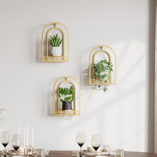 3 Pack Wall Plant Stands, Indoor Plant Holders Apartment, Gold - color: 3 Pack Golden
