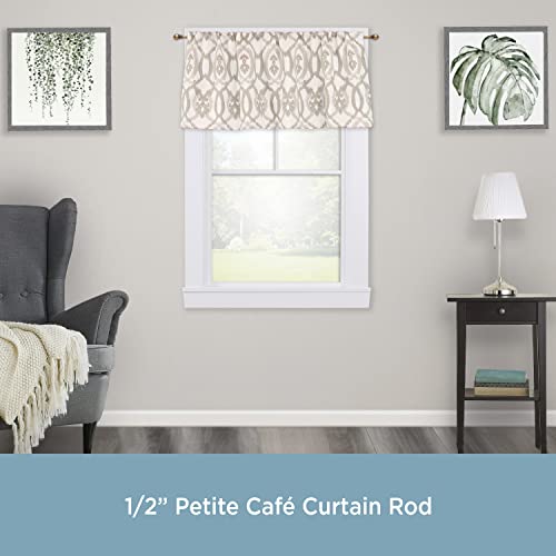 Kenney – Davenport Petite Café 1/2" Diameter Decorative Curtain Rod with Ball Ends, Adjustable 28–48", Brushed Brass - color: Brushed Brass, size: 28-48", style: Curtain Rod