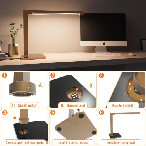 Dimmable Desk Lamp with Charging Station, 15W CCT Table Lamp - color: Golden
