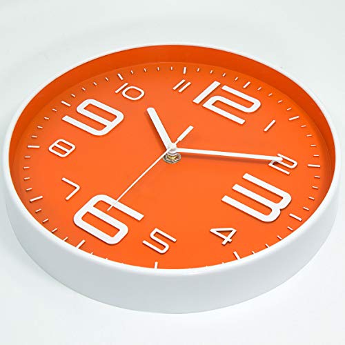 45MinST 10 Inch 3D Number Dial Face Modern Wall Clock, Silent Non-Ticking Round Home Decor Wall Clock with Arabic Numerals, Colorful Dial Face (Orange) - color: 10''orange