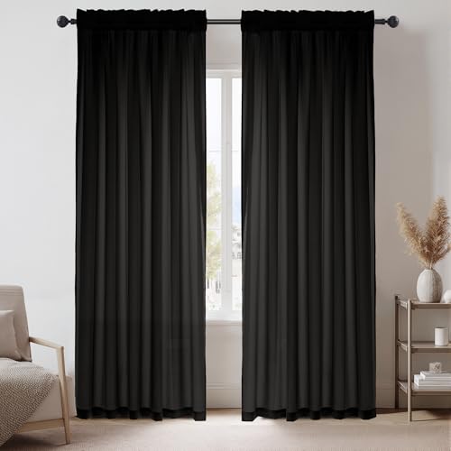 NICETOWN Privacy Black Sheer Curtains 84 inches Long, Non-See-Through Semi Sheer Curtains that Let Light in, Home Decoration Drapes for Living Room Bedroom, 2 Panels, W52 x L84 in - color: Black, size: 52"W x 84"L (Pack of 2)