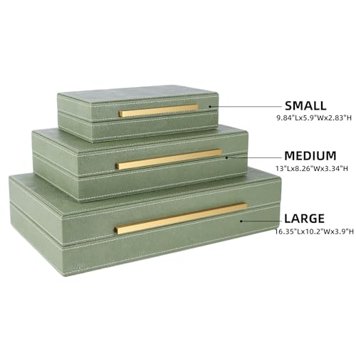 Shagreen Box, Decorative Storage Boxes with Lids, Faux Shagreen Decorative Box for Stacking Jewelry, Photo, Memory, Storage Boxes, Set of 3 - color: Green