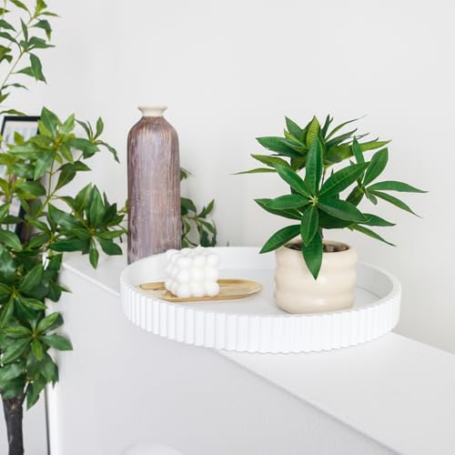 Round Decorative Tray for Coffee Table Decor, 11.8in White Decorative Serving Tray for Kitchen Counter,bandejas decorativas, Wooden Serving Tray for Party - color: White