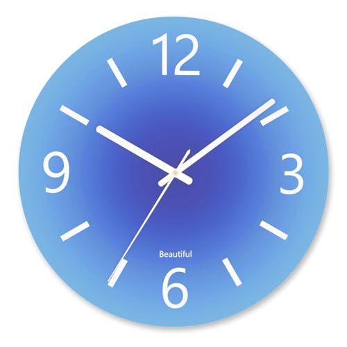Tempered Glass Large Wall Clock, 14 Inch Decorative Clock - Blue - color: Blue