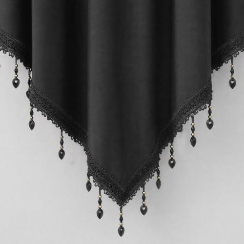 Molaxhome Swag Curtain Scalloped Curtain Valance Drape Sheer Lace Panel 1pc - color: Cloth Black