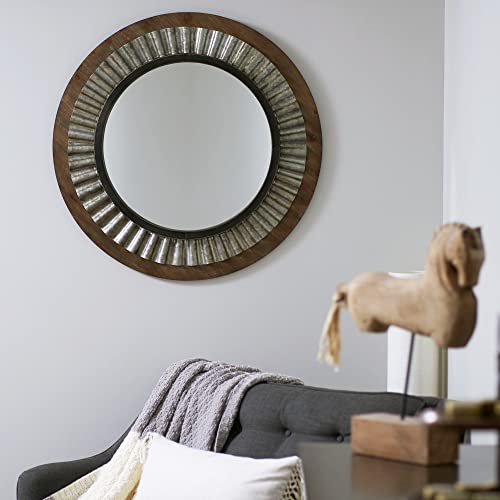 Household Essentials Sunburst Solid Wood & Metal Mirror, Brown - style: Wood and Metal