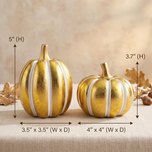 FESTGLOX 2Pcs Resin Pumpkin Figurines, Fall Thanksgiving Decor - color: Gold and White-2pcs