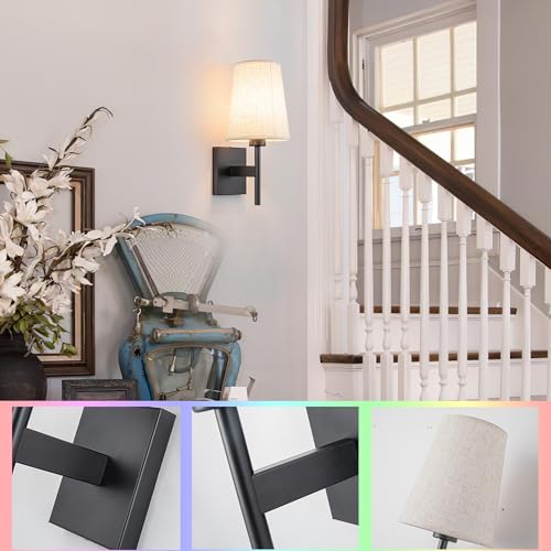 YHCDLAMP Battery Operated Wall Sconces Set of Two,Battery Operated Wall Lights with Remote, Fabric RGB Color Changing Dimmable Wall Lamp for Bedroom Living Room, Easy to Install (Color : Black) - color: Black