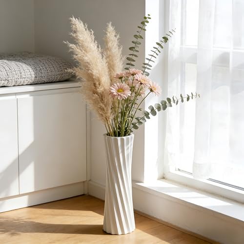 White Tall Ceramic Floor Vase, 15.7 Inch, Spiral Design - color: Shape 2, size: 16 Inch