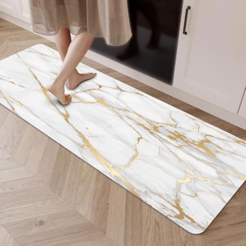 Mrcrypos Marble PVC Leather Kitchen Rug Runner Waterproof Non Slip - color: White Marble, size: 17" W x 47" L