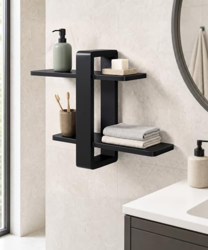 SUMGAR Black Floating Shelves for Wall, 2 Tier Adjustable Shelf Unit - color: Black, size: 2 Tier 16in