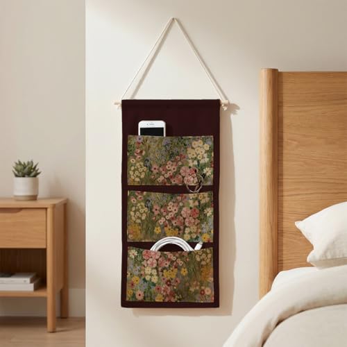 IAXIC Canvas Wall Hanging Organizer with Pockets Fish Extender Hanging Pouch mpressionist Floral Door Closet Organizers Fabric Storage Pockets Wall Decoration - color: Impressionist Floral