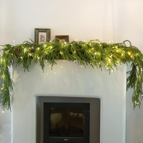 6FT Anna's Whimsy 2PCS Christmas Garland with Light, Real Touch Winter Pine Garland, Green Artificial Greenery Garland for Table, Mantle, Wall, Indoor, Outdoor Christmas Decorations