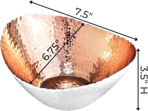 Monarch Abode Decorative Bowl for Home Decor – 7.5-Inch White and Copper Plated Hand Hammered Key Bowls for Entryway Table, Fruit & Potpourri Bowl for Centerpiece, Modern Catch All Key Holder Bowl - color: White / Copper, size: 7.5 x 6.75 x 3.5