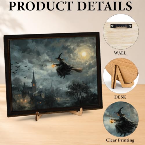 BIQRP Halloween Witch Flying On Broom Over Village Wall Art Decor - color: Flying1