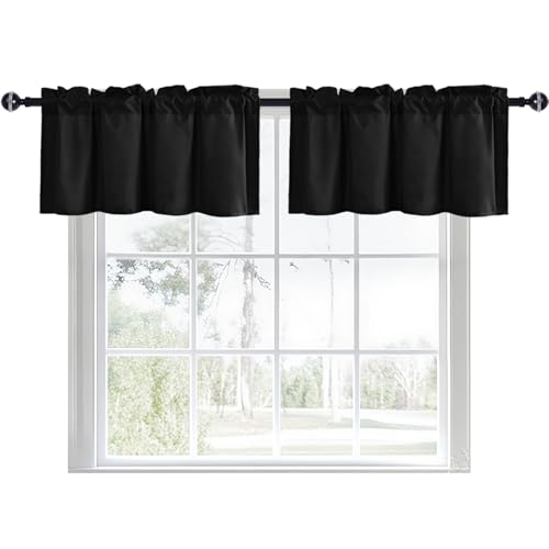JIUZHEN Black Valance Curtains for Window 2 Panel, 42 x 18 Inches - color: Black, size: 42"W x 18"L (Pack of 2)