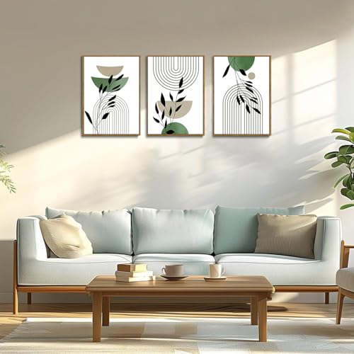 Boho Line Plants Framed Canvas Wall Art Set of 3, 16x24 inch - color: Line Plants, size: 16"x24"Natural