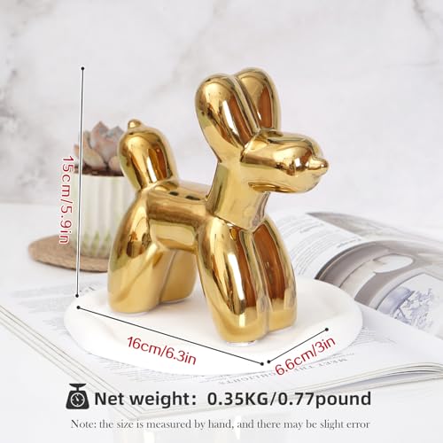 Notakia Large Golden Cute Ceramics Balloon Dog Statue Crafts Living Room Desktop Decorations,Handmade Modern Small Ceramic Animal Statue Ornament Home Decor Accents - color: 1pcs Golden Dog, size: Large