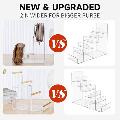 2 Pack 3-Tier Purse Display Stands, Acrylic Wallet Holder Risers Stand, 2-Inch Spacing Clear Clutch Rack Handbag Display Shelf, 4MM Thick Counter Wallet Organizer for Figure Sunglasses Retail Vendor - size: 3 Tier(2pack)