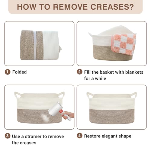 YOUDENOVA Large Blanket Basket, Rectangle Cotton Rope Storage Baske - color: White+Brown