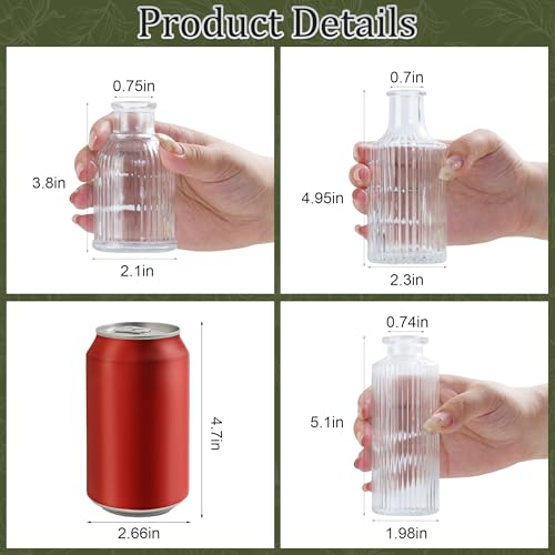 Mini Ribbed Glass Bud Vases Set of 12, Small Fluted Glass Flower Vases for Wedding Reception Centerpieces, Tabletop Decorations, Modern Home Decor